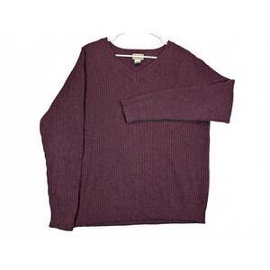 L.L. Bean Ribbed V Neck Wool Blend Sweater Burgundy Mens Large